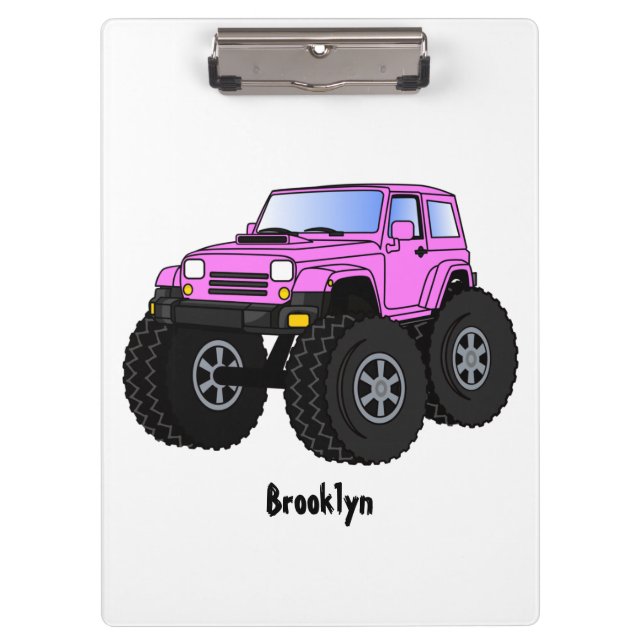 Pink Monster LKW Cartoon Illustration Klemmbrett (Vorderseite)