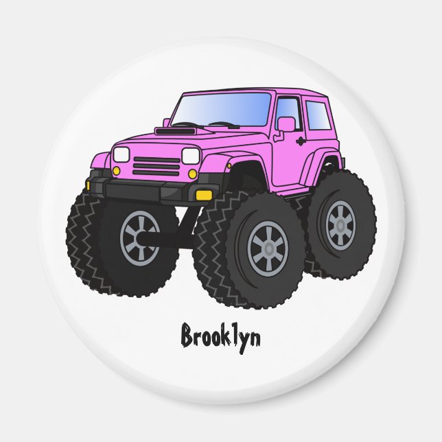 Pink Monster LKW Cartoon Illustration Magnet (Vorne)