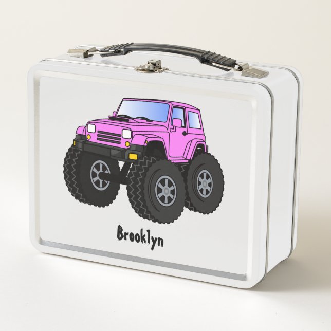 Pink Monster LKW Cartoon Illustration Metall Brotdose (Vorderseite)