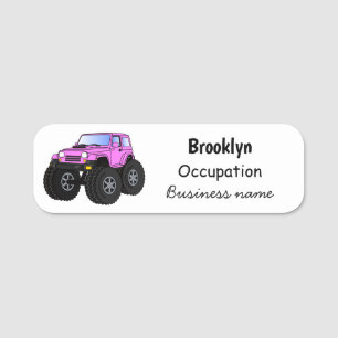 Pink Monster LKW Cartoon Illustration Namensschild