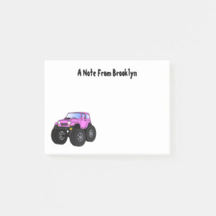 Pink Monster LKW Cartoon Illustration Post-it Klebezettel
