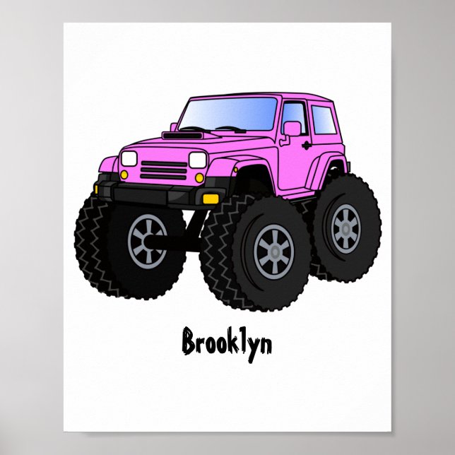 Pink Monster LKW Cartoon Illustration Poster (Vorne)