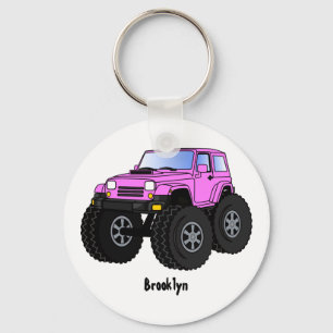 Pink Monster LKW Cartoon Illustration Schlüsselanhänger