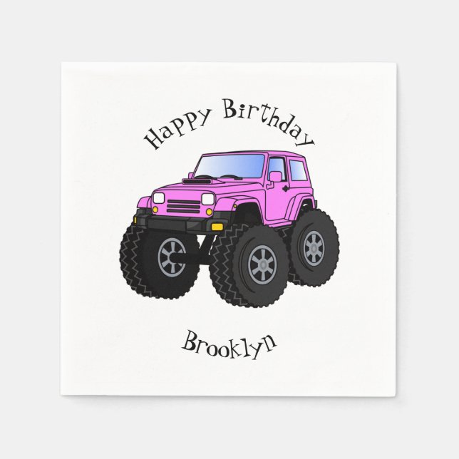 Pink Monster LKW Cartoon Illustration Serviette (Vorderseite)