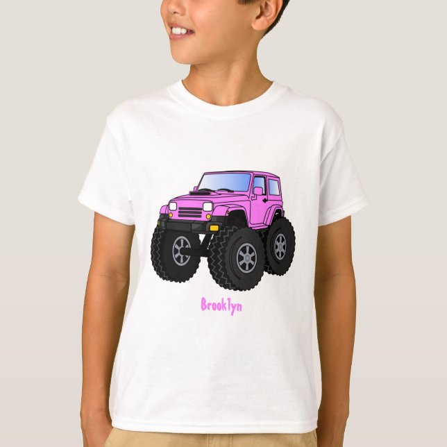 Pink Monster LKW Cartoon Illustration T-Shirt (Vorderseite)