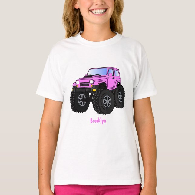 Pink Monster LKW Cartoon Illustration T-Shirt (Vorderseite)