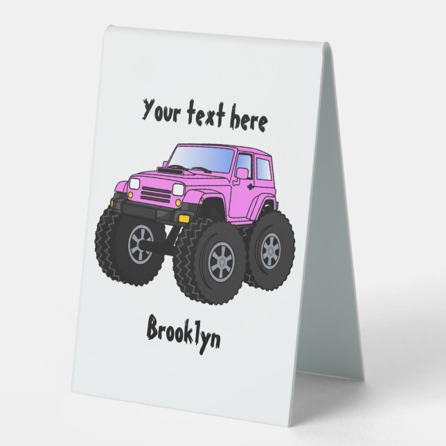 Pink Monster LKW Cartoon Illustration Tischaufsteller (Vorderseite)