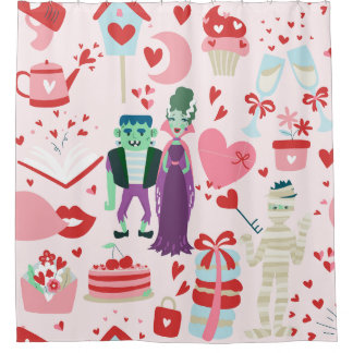pink monster valentines bride frankenstein mummy duschvorhang