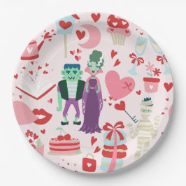 pink monster valentines bride frankenstein mummy pappteller