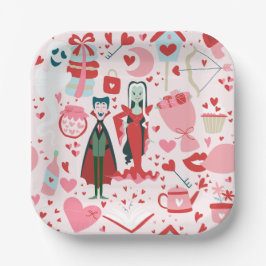 pink monster valentines vampire ghost pappteller
