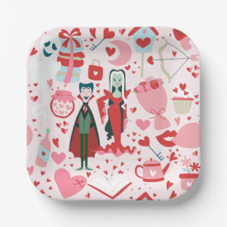 pink monster valentines vampire ghost pappteller