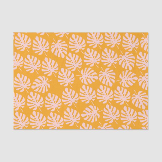 Pink Monstera Leaves Tissue Paper Seidenpapier (Vorderseite)