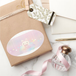 Pink Moon and Stars Little Bunny Girl Baby Dusche Ovaler Aufkleber