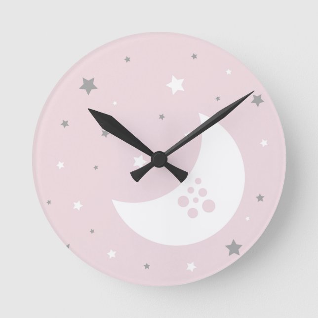 Pink Moon and Stars Runde Wanduhr (Vorderseite)