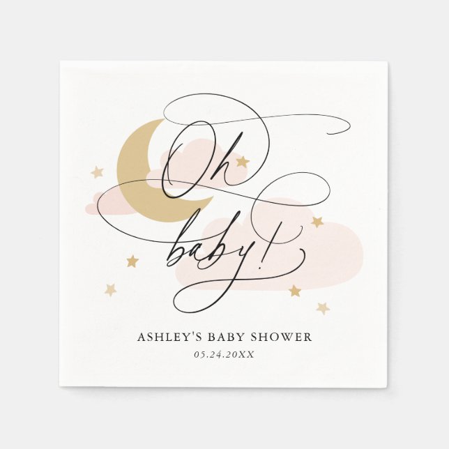 Pink Moon and Stars Skript Oh Baby Shooter Napkins Serviette (Vorderseite)