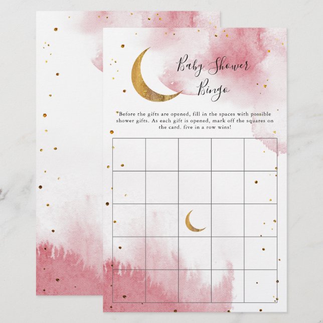 Pink Moon Baby Dusche Bingo Spiel (Vorne/Hinten)