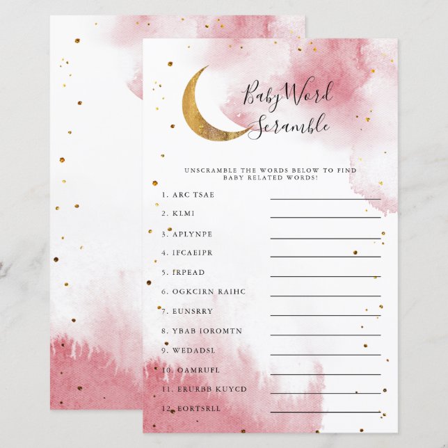 Pink Moon Baby Dusche Word Scramble Game (Vorne/Hinten)