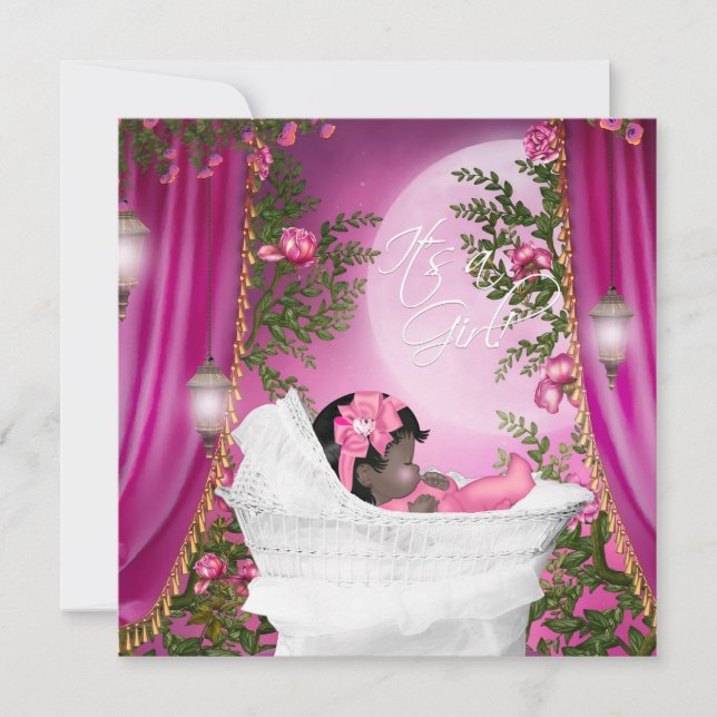 Pink Moon Baby Girl Douche Invitations (Devant)