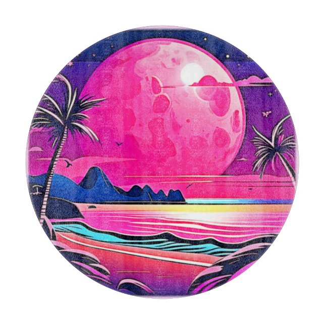 Pink Moon Beachscape Art Schneidebrett (Vorderseite)