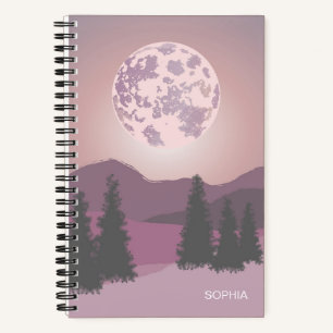 Pink Moon Over Mountains Anpassbar Notebook Notizbuch