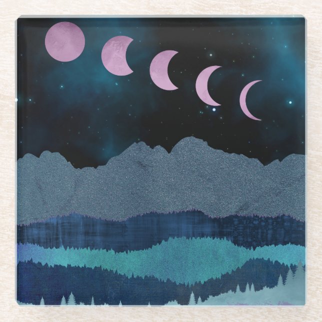 Pink Moon Phones Landscape Glasuntersetzer (Vorderseite)