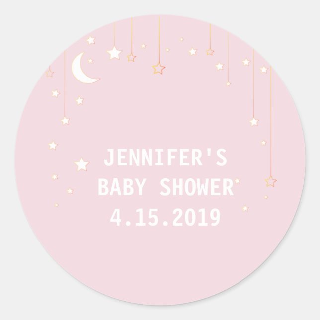 Pink Moon Stars Babyduschkleber Runder Aufkleber (Vorderseite)