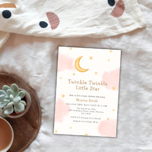 Pink Moon Stars Twinkle Twinkle Girl Babydusche Einladung