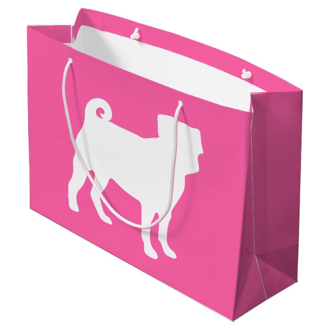 Pink Mops Hunde Thema Party Feier Große Geschenktüte (Rückseite Schrägansicht)
