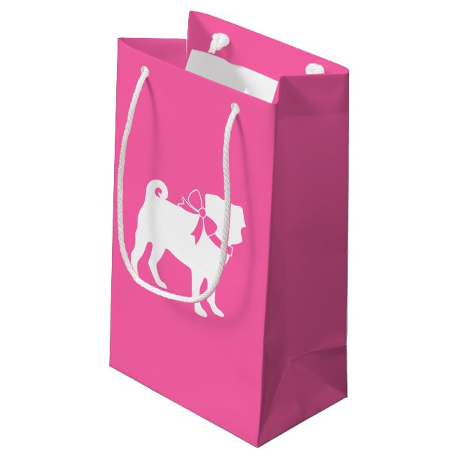 Pink Mops Hunde Thema Party Feier Kleine Geschenktüte (Rückseite Schrägansicht)