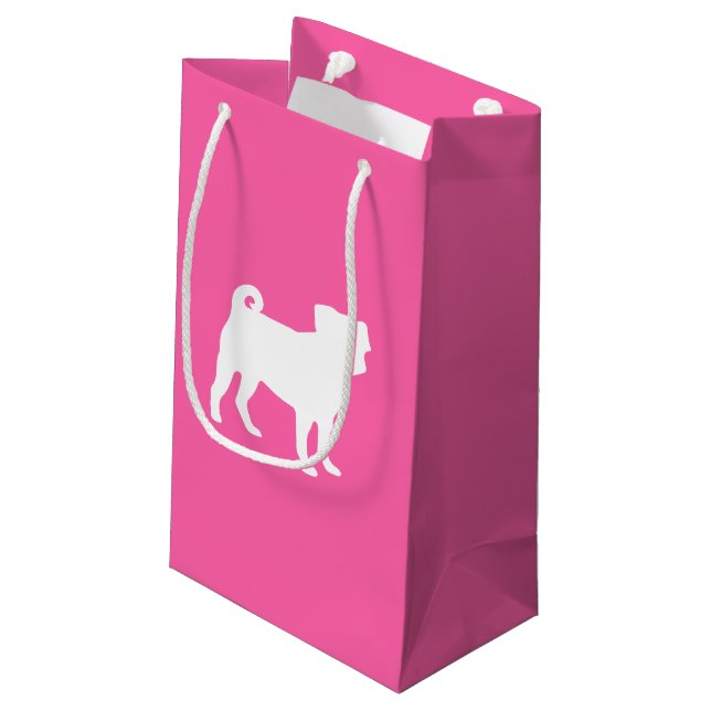 Pink Mops Hunde Thema Party Feier Kleine Geschenktüte (Rückseite Schrägansicht)