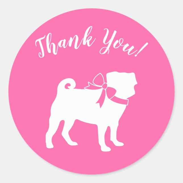 Pink Mops Hunde Thema Party Feier Runder Aufkleber (Vorderseite)