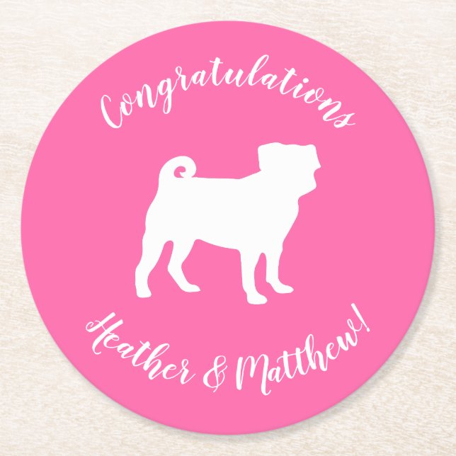 Pink Mops Hunde Thema Party Feier Runder Pappuntersetzer (Vorderseite)