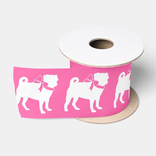 Pink Mops Hunde Thema Party Feier Satinband (Spule)