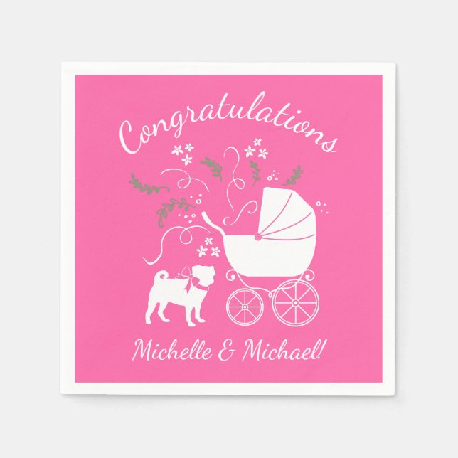Pink Mops Hunde Thema Party Feier Serviette (Vorderseite)