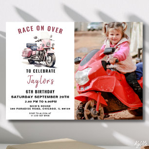 Pink Motorbike Photo Invitation Anniversaire
