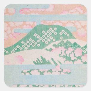 Pink Mountain watercolor Quadratischer Aufkleber
