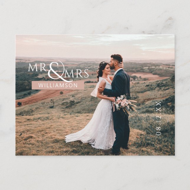 Pink Mr. & Mrs Monogram Wedding Foto Vielen Dank Postkarte (Vorderseite)