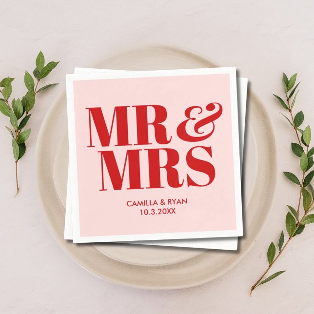 Pink Mr. & Mrs. Personalisiert Wedding Napkins Serviette (Pink Mr & Mrs Personalized Wedding Napkins)