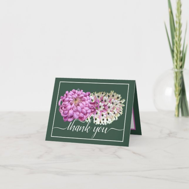 Pink Mum & White Orchids Blumenchic Vielen Dank Karte (Vorderseite)