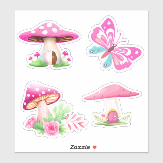 Pink Mushroom-Aufkleber aus Vinyl Aufkleber (Blatt)