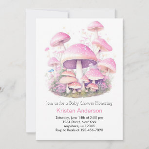 Pink Mushroom Whimsical Woodland Girl Babydusche Einladung