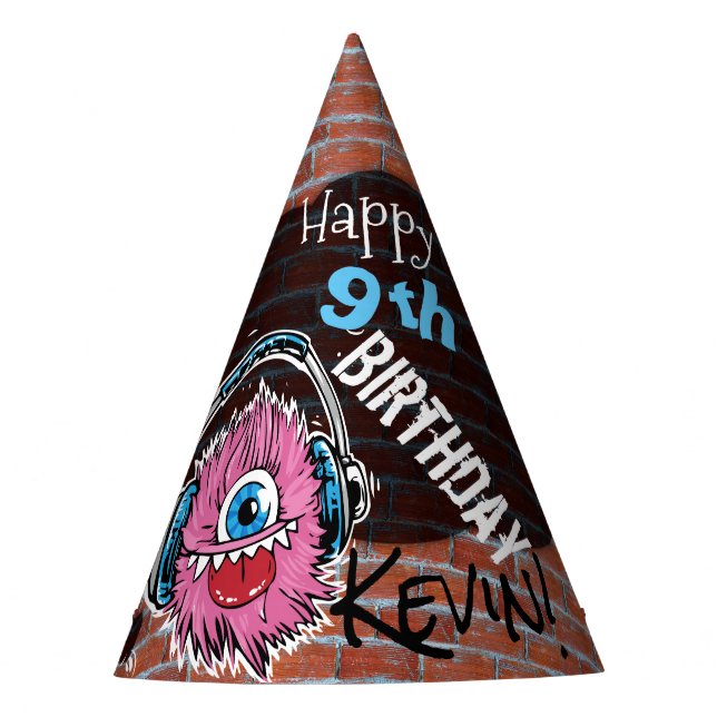 Pink Music Monster Graffiti Party Hat Personalisie Partyhütchen (Vorderseite)