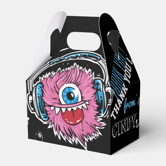 Pink Music Monster mit Kopfhörer Gefälligkeitsbox Geschenkschachtel (Rückseite)