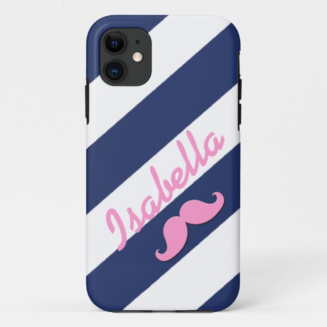 PINK MUSTACHE BLUE STRIPES iPHONE 5 FALL Case-Mate iPhone Hülle (Rückseite)