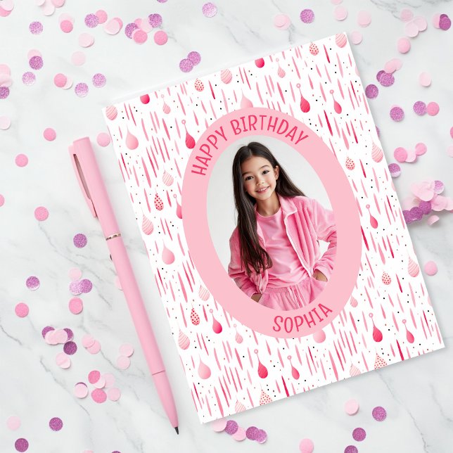 Pink-Muster-Foto Karte (Soft Pink Pattern Birthday Photo Card)