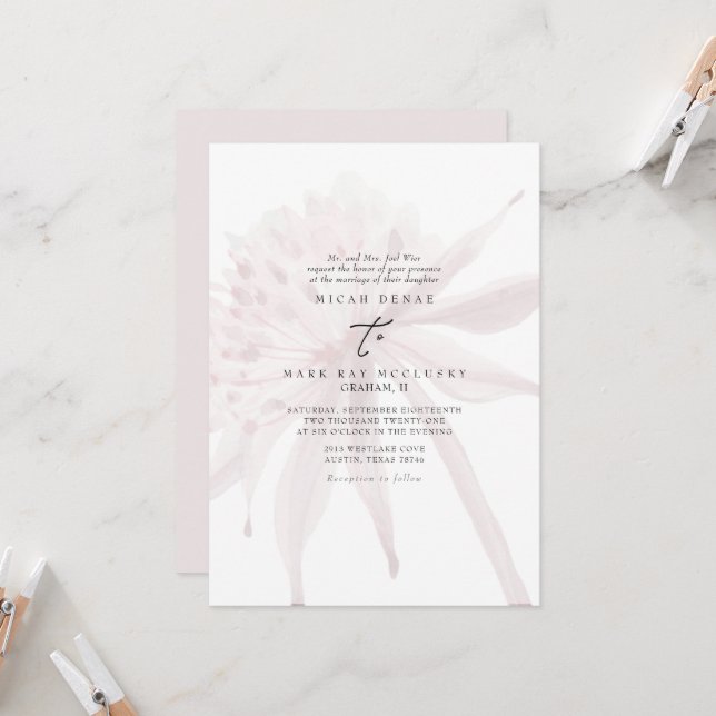 Pink Mute Champagne Floral Wedding Einladung (Vorderseite/Rückseite Beispiel)