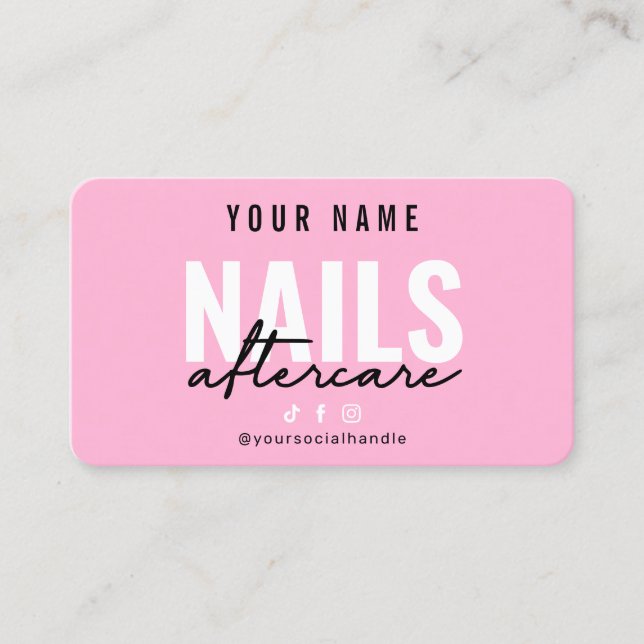  Pink Nails Aftercare-Karte Visitenkarte (Vorderseite)