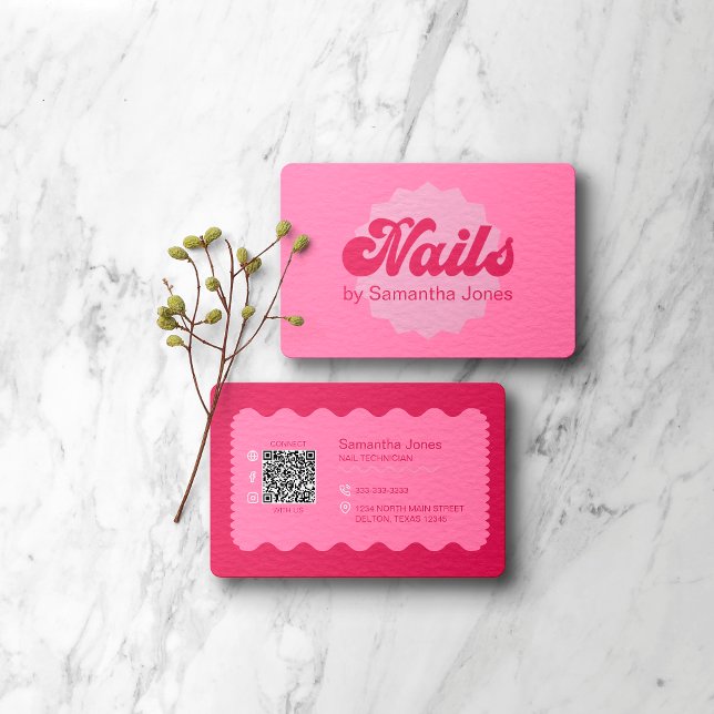 Pink Nails Tropfen QR Code Business Card Visitenkarte (Von Creator hochgeladen)