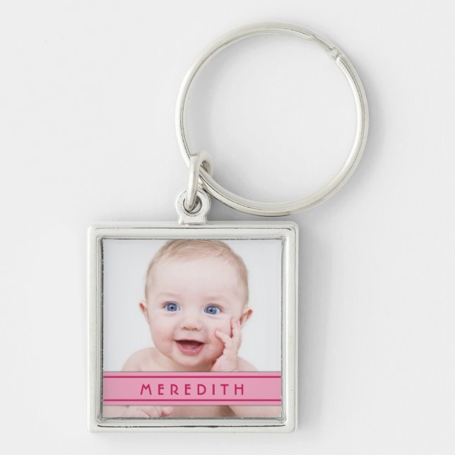 Pink Name Baby Foto Template Schlüsselanhänger (Vorne)