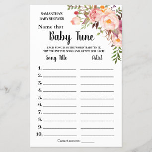 Pink Name Baby tune zweisprachige Duschspielkarte Flyer